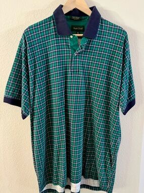 Vintage Hunt Club Teal & Navy Checked Polo cotton XXL